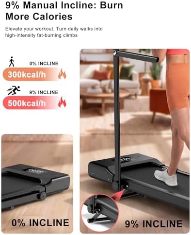 Walking Pad Treadmill with Handle,9% Manual Incline 3-in-1 Folding Treadmills for Home Small Space,3.0HP Quiet Under Desk Treadmill with Remote & APP Control,300LB Capacity LED Display - Image 4