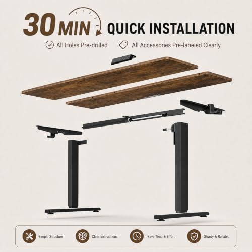 Grandder 55x32 Extra-Deep Electric Standing Desk, Wide Desktop Fits 49" Ultrawide Monitor+Dual Screens, 176 lbs Capacity, 2 Memory Presets, Computer Desk for Home Office & Gaming, Rustic Brown - Image 6