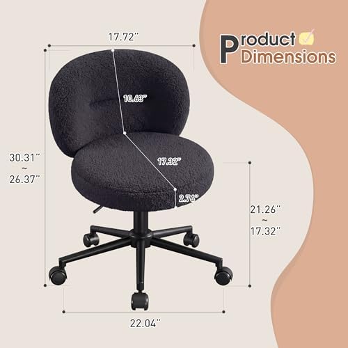 Homkdom Round Vanity Chair with Silent Wheels, 17.32" Wide Seat - Image 2