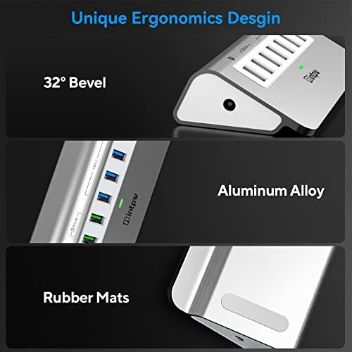 Powered USB Hub 10Gbps, 7 Port USB 3.2 Gen 2 Hub with 4 USB 3.2 Data Ports, 3 Fast Charging Ports, 36W Power Adapter, Type A and Type C Cable, Aluminum USB Hub for Laptop, Mac, PC - Image 5