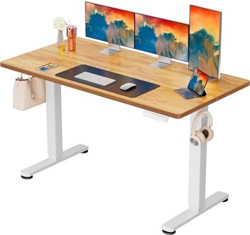 ErGear Height Adjustable Electric Standing Desk, 63 x 28 Inches Sit Stand up Desk, Memory Computer Home Office Desk, Light Vintage Brown by ErGear