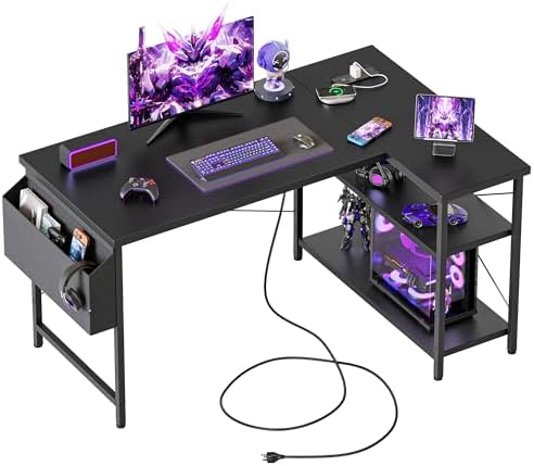 Mericonia 47 inch Corner Desk with Shelves, Small L Shaped Gaming Desk by MERICONIA