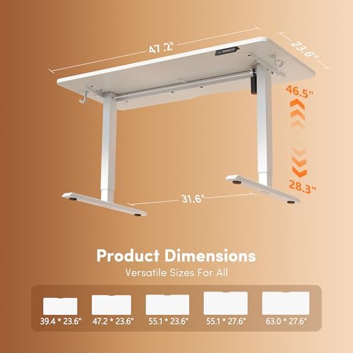FEZIBO Standing Desk 48 × 24 Inch Electric Height Adjustable, White - Image 3