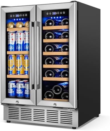24" Dual Zone Wine and Beverage Refrigerator, Under Counter with Glass Door by FoMup