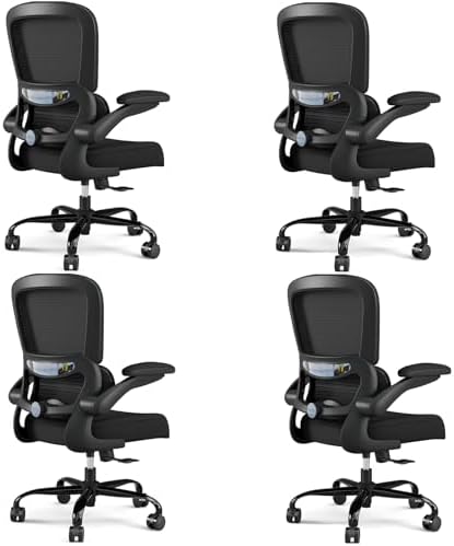 TRALT Office Chair - Ergonomic Desk Chair with Adjustable Lumbar Support, Mesh Computer Chair, Executive Chairs for Home Office Comfortable Lumbar Support Black Pack of 4 by TRALT