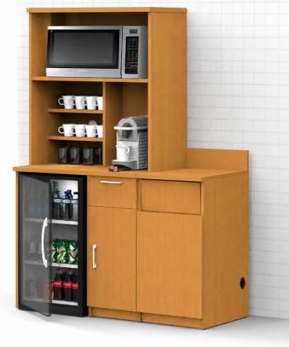 BREAKtime Fridge Space Hutch Cabinet with Microwave Space and Trash Bin, Commercial Office Breakroom Cabinet, Fully Assembled, 54" W x 24" D x 75" H, Appliances Not Included, Beech - Image 4