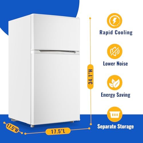 WANAI 3.5 Cu.Ft White Mini Fridge With Freezer Compact Refrigerator Dorm - Image 4