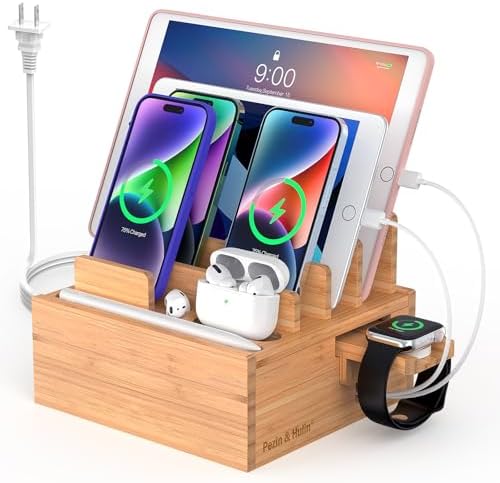 Pezin & Hulin Bamboo Charging Station for Multiple Devices with 5-Port HUB by PezinHulin