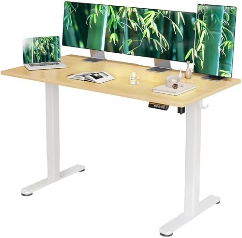 Claiks Electric Height Adjustable Standing Desk, 55x24 Inch, Bamboo by CLAIKS