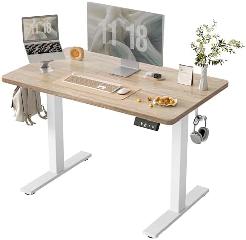 TIQLAB Height Adjustable Electric Standing Desk, 40 x 24 inch, Sit Stand Up Desk, Splice Board, Computer Home Office Desk, Maple Top by TIQLAB
