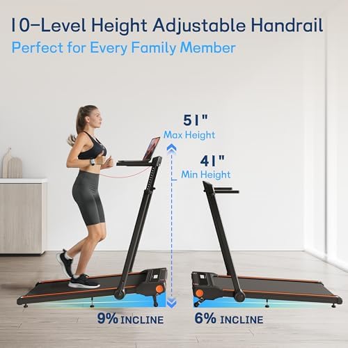 Foldable 4 in 1 Treadmill Walking Pad with Incline Remote Control Compact 3.0HP Under Desk Treadmill for Home Office Fitness 300 lbs Capacity with Handle Bar - Image 3