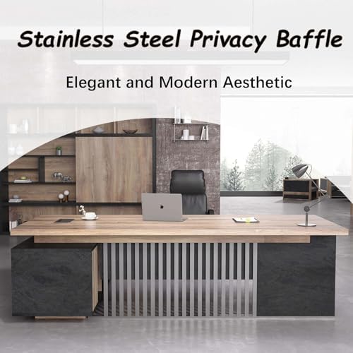 Executive Desk with Privacy Panel, Large Office Desk for Small Business, Computer Desk with Drawers & Storage Cabinets, Thick One-Piece Tabletop (Left Return, 78.7") - Image 4