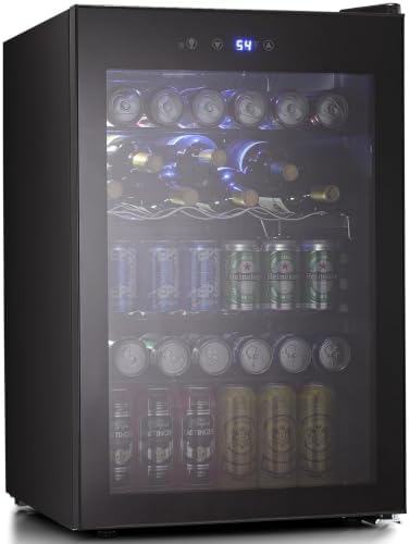 Antarctic Star Beverage Refigerator Cooler -145 Can Mini Fridge for Soda Beer or wine,with glass door, For Office or Bar with Adjustable Removable Shelves，4.5 Cu. Ft. (Black) by AntarcticStar