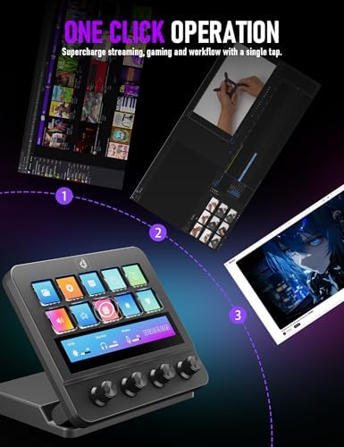 Stream Control Deck 10 Programmable Macro Keyboard 4 Knob Stream Controller 0-60° Adjustable LCD Macro Pad Wired Shortcut Keyboard for Streamers/Content Creators/Office Compatible with Windows /macOS - Image 4