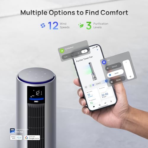 DREO MC710S Air Purifier Tower Fan, 45" 2-in-1 Smart Fan for Bedroom - Image 5