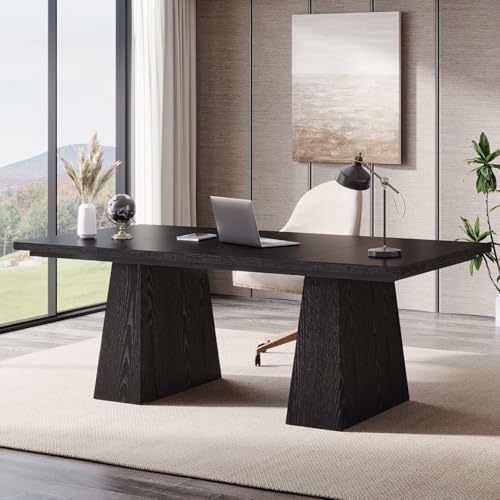 Tribesigns 63-Inch Executive Desk, Large Office Computer Desk with Double Pedestal, Modern Simple Workstations Writing Table Conference Table Business Furniture for Home Office, Black by Tribesigns