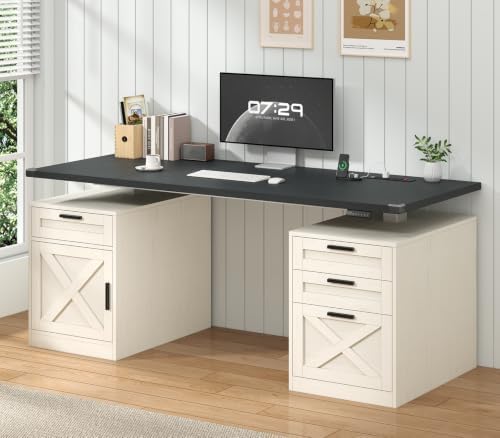 YOMILUVE 60" Farmhouse Electric Standing Desk with Drawers for Home Office by YomiluveDesign