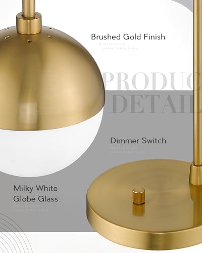LMS Modern Gold Table Lamp with White Glass Globe, Gold Desk Light Bedside Lamp with Brushed Brass Finished for Living Room Office Nightstand, Dimmable Switch - Image 4