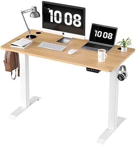 Shintenchi Standing Desk, Height Adjustable Electric Sit Stand up Desk, Ergonomic Rising Computer Table, 48x24 Inch Modern Lift Gaming Desk Workstation for Home Office, White & Walnut by Shintenchi%7CFurnitureMadeforRealLife