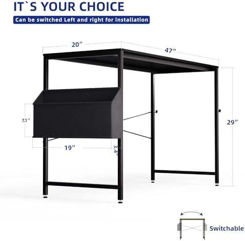 Pamray 47 Inch Computer Desk for Small Spaces with Storage Bag, Home Office Work Desk with Headphone Hook, Small Office Desk Study Writing Table - Image 3