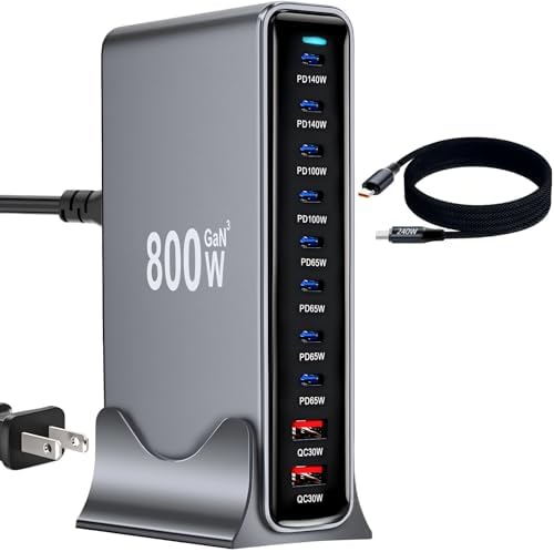 800W USB C Fast Charger Block, Multi-port USB Charging Station, GaN Ⅲ Double 140W PD PPS Port Fast Charging Station for Multiple Devices,Laptop Wall Charger Compatible with iPhone 17,iPad, MacBook etc by LMSEP