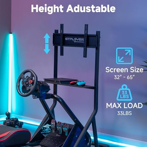 GTPLAYER Monitor Stand Mobile TV Stand with Adjustable Height for 32-65 Inch Display TV Mount Fit for Racing Wheel Stand, Racing Simulator Cockpit, Only Monitor Stand, TV Not Included, Black - Image 3