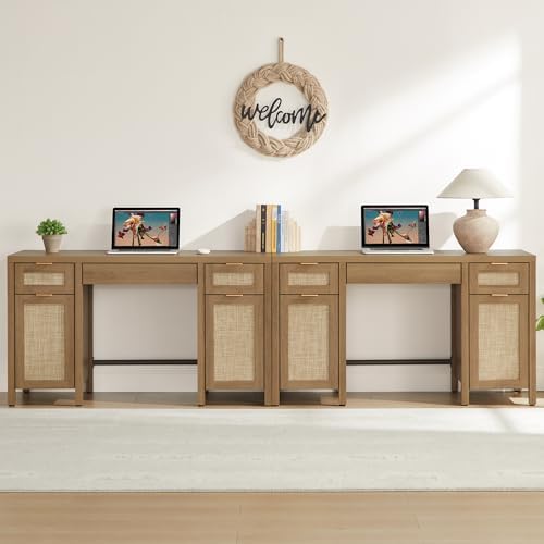 SICOTAS Rattan Executive Desk with Storage, Large Home Office Desk - Image 4