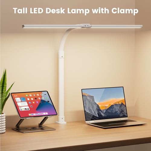 LED Desk Lamp - Bright Dimmable Computer Lamp, 24W Bendable Desk Light for Monitor Screen, Eye-Caring Tall Desktop Light for Task Home Office Work, White, Dual Head - Image 2