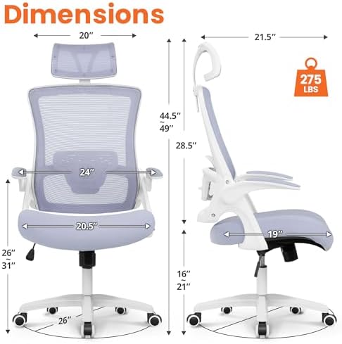 NEO CHAIR Office Desk Chair with Ergonomic High Back Mesh Headrest, Purple - Image 2