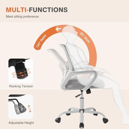 Sweetcrispy Computer Desk Chair, Mesh Office Chair, Lumbar Support, Grey - Image 3