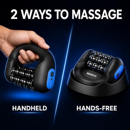 2-in-1 Electric Handheld Massager, Deep Tissue Roller Massager with Hands-Free Massage Base, Rechargeable Muscle Recovery Tool for Feet, Calves, Arms, Neck and Back Relief - Image 2