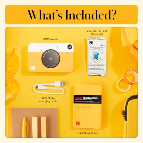KODAK Printomatic Full-Color Instant Print Digital Camera, Zink 2x3" (5.1x7.5 cm) Sticky-Back Photo Paper, 5MP, Portable, Creative Fun Gift for Birthday, Christmas, Holiday, Yellow - Image 3