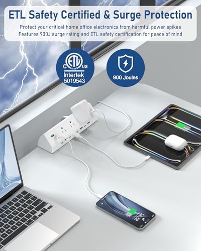 Jgstkcity 90W Desk Clamp Power Strip,12 USB Ports (6 PD 45W USB-C),Surge Protector,ETL Listed Power Hub Extension Cord,Fast Charging Station for Home Office Desk Edge Mount (White, 12 USB-90W) - Image 2