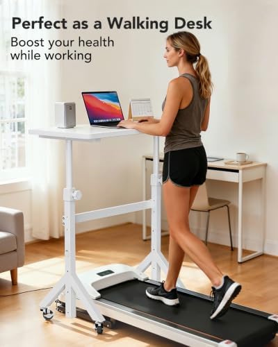 ErGear Small Standing Desk Adjustable Height, 6 Height Settings Up to 46.5″, Walking Pad Desk with Triangular Leg Design, Smooth Mobility with Lockable Wheels, Standing Desk for Walking Pad, White - Image 4