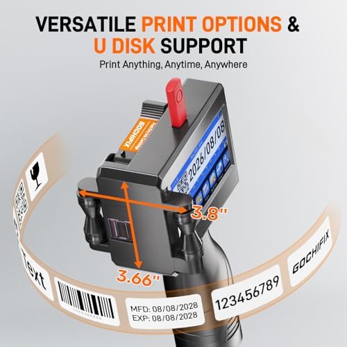 GOCHIFIX Handheld Inkjet Printer with 4.3'' Touch Screen Portable Handheld Printer Printing Height 0.08-0.5 Inch Inkjet Coding Machine for Text QRCode Barcode Image Date (Support 27 Languages) - Image 4