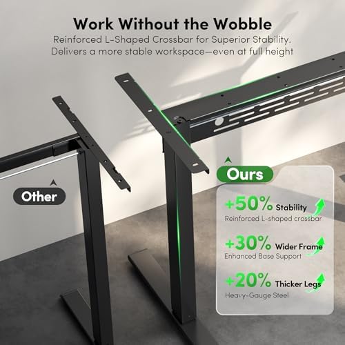 FEZIBO Electric Standing Desk with L-Shaped Crossbar & Cable Management System, 48 x 24 Inches Sit Stand up Desk, Adjustable Height Standing Desk for Home Office, Black Walnut - Image 6