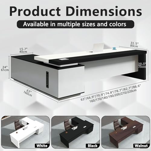 L Shaped Executive Desk with Drawers, Large Office Desk with Storage Cabinet, Wood L Shape Desk for Home Office or Business Workspace, Left or Right Cabinet Option, Multiple Sizes & Colors - Image 2