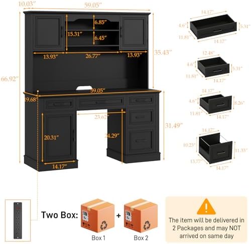 Vabches Executive Desk with 5 Drawers, Pure Black - Image 2