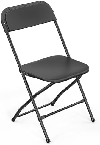 VINGLI 1 Pack Black Plastic Folding Chair, Indoor Outdoor Portable Stackable Commercial Seat with Steel Frame 350lb. Capacity for Events Office Wedding Party Picnic Kitchen Dining by VINGLI