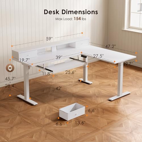 OffiGo 59 Inch L Shaped Electric Standing Desk with Drawers, White - Image 3