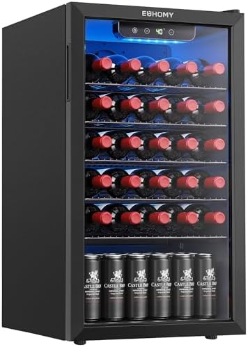 EUHOMY 125 Can Wine Cooler Refrigerator, Wine Fridge Glass Door, Black by EUHOMY