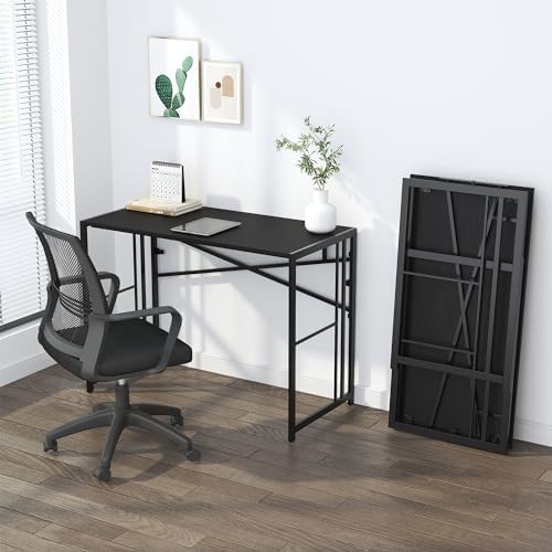Lutown-Teen Narrow Folding Computer Desk 35 inch, Black - Image 7