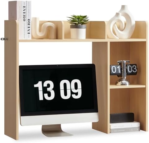 Nromant Desktop Bookshelf, Wooden Desk Storage Hutch with 4 Shelves, 3-Tier Desktop Display Organizer Rack for Office Home (Natural, 5 Shelves A) by Nromant