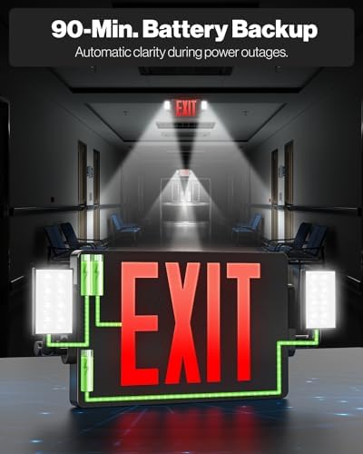 Sunco 12 Pack Black Exit Signs With Emergency Lights, Two Adjustable LED Lights, 94V-0 Fire Resistant, Backup Battery, 120-277V, Wall Or Ceiling Mount, Commercial Grade UL - Image 4