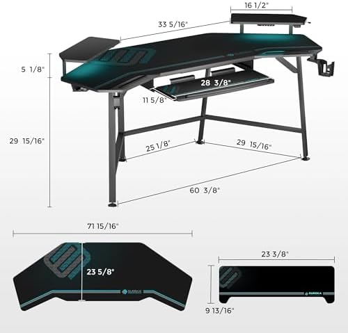 EUREKA ERGONOMIC Gaming Desk Wing Shaped Keyboard Tray 72 Inch Black - Image 3
