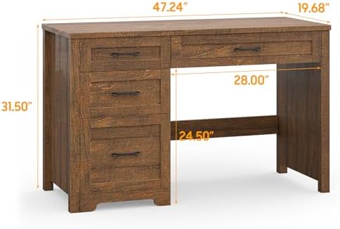 Halitaa Executive Desk with 3 Storage Drawers, Red Brown - Image 2