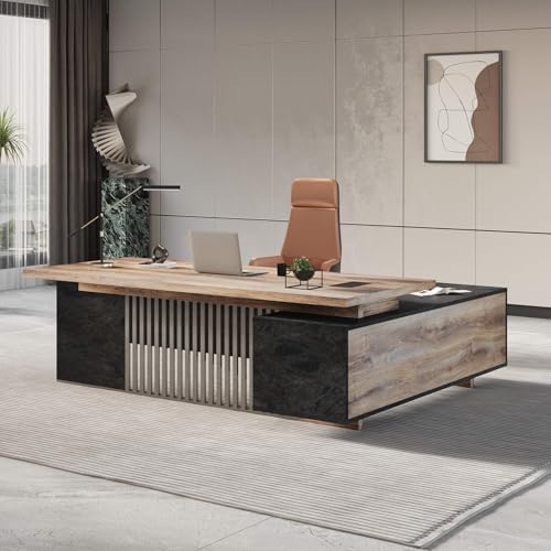 Executive Desk with Privacy Panel, Large Office Desk for Small Business, Computer Desk with Drawers & Storage Cabinets, Thick One-Piece Tabletop (Left Return, 78.7") - Image 3