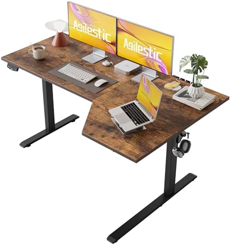 Agilestic 59 x 35 Inch Corner L Shaped Electric Standing Desk, Rustic Brown by Agilestic
