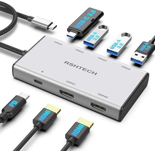 RSHTECH 7-in-1 USB C Hub 2 HDMI 4K@60Hz, Docking Station Dual Monitor by RSHTECH