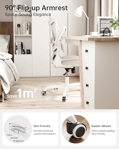 MUXX.STIL Office Chair, PU Leather Ergonomic Desk Chair with Adjustable Lumbar Support and Flip up Armrest, Breathable Mesh Computer Chair for Home Office, Khaki - Image 3